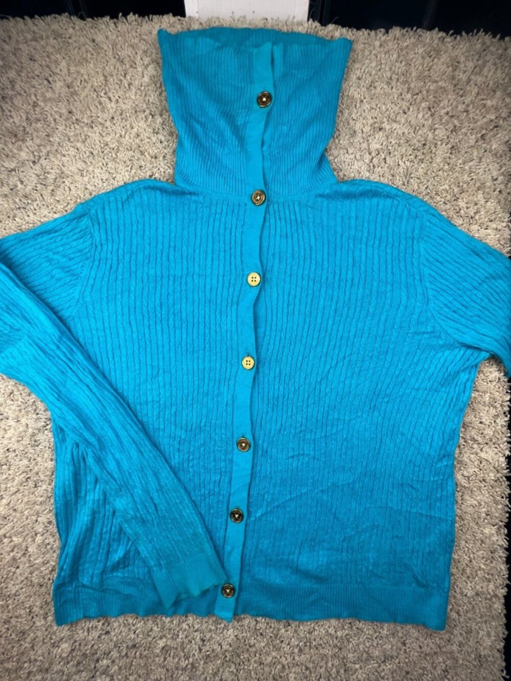Lauren Ralph Lauren Sweater Women’s Blue Knit XL Cotton Cardigan Turtleneck